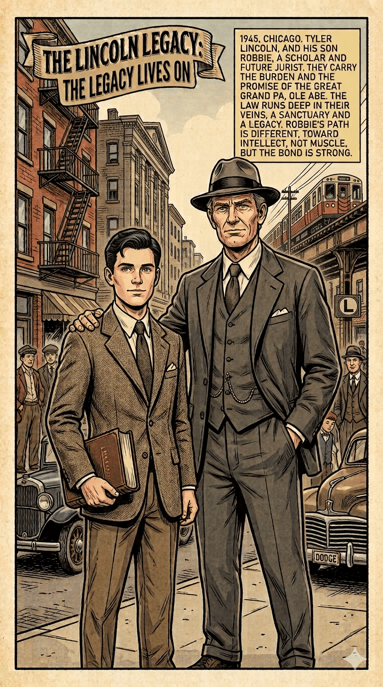 Two men in vintage attire, city background.