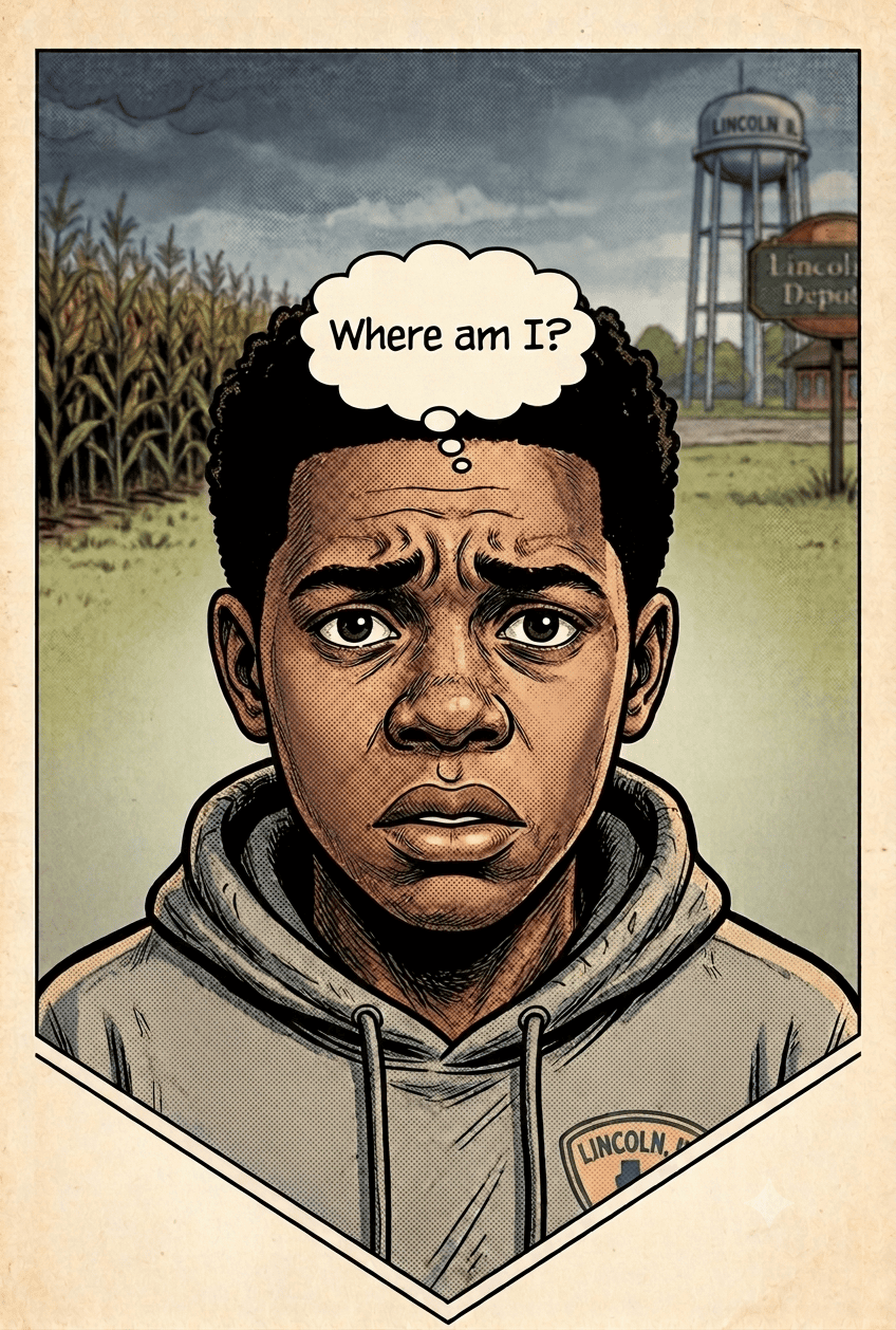 Boy with thought bubble, "Where am I?