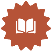 Open book icon inside a starburst shape.