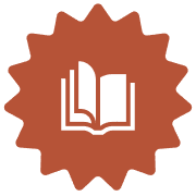 Open book icon on starburst background.